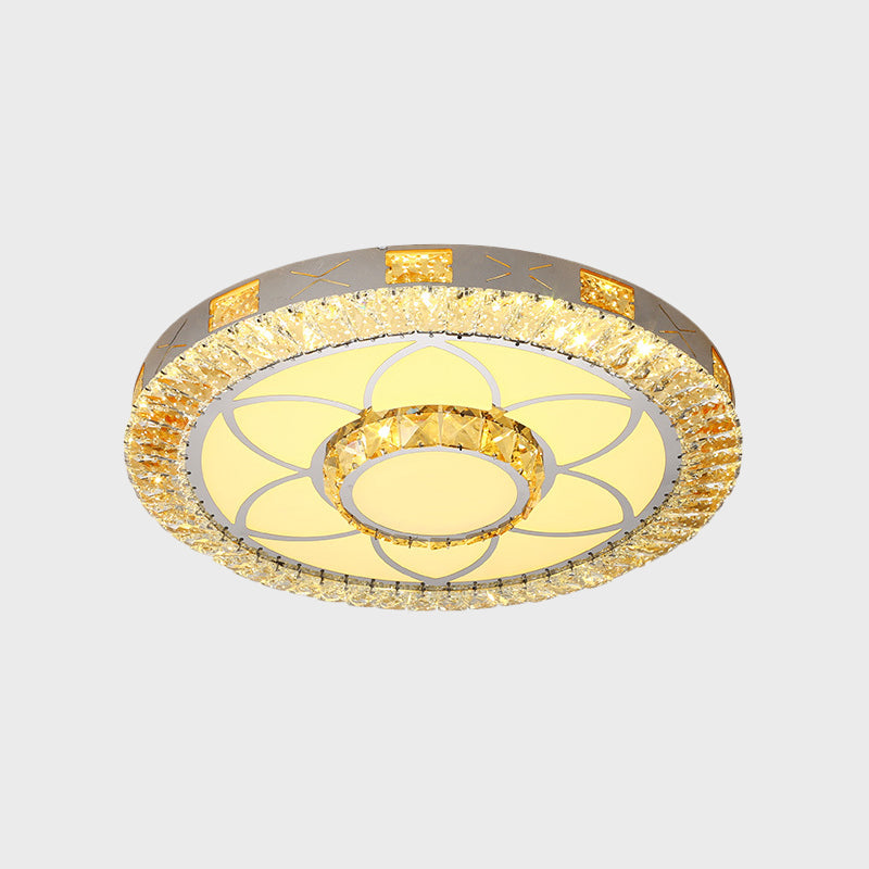Led Crystal Ceiling Light Flush-Mount Fixture - Modern Chrome With Clear Inlaid Diamond/Flower/Star