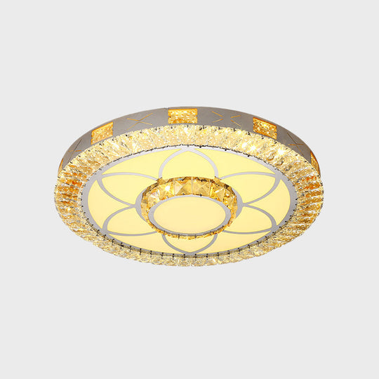 Led Crystal Ceiling Light Flush-Mount Fixture - Modern Chrome With Clear Inlaid Diamond/Flower/Star