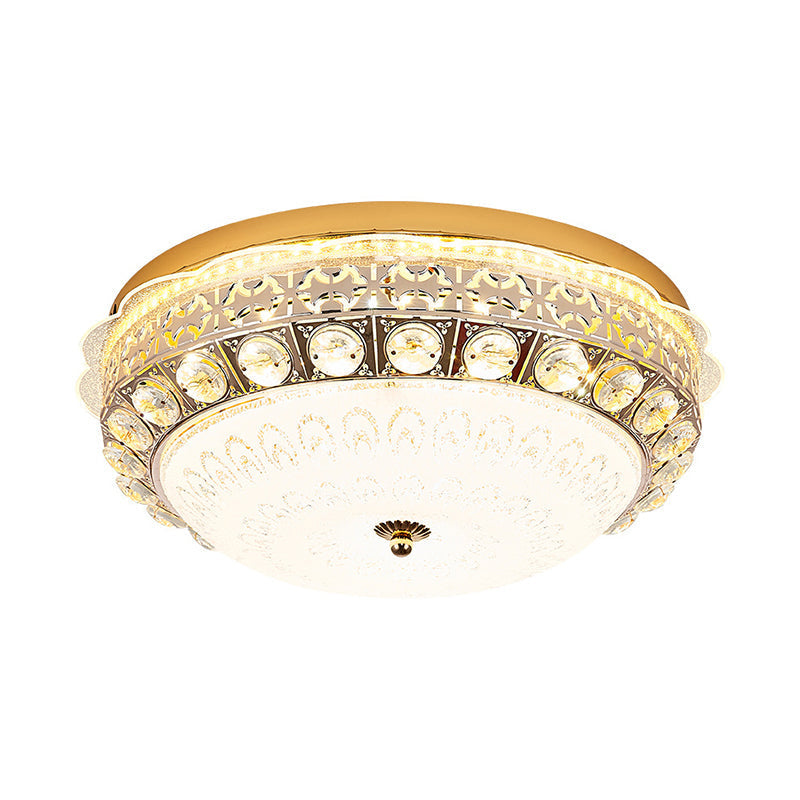 Classic Crystal Bowl Flush Ceiling Light - Led Mount Fixture White 16’/19.5’ Wide Bedroom Lighting