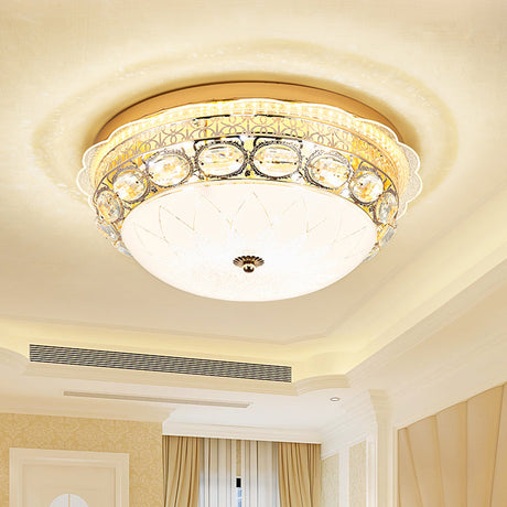Classic Crystal Bowl Flush Ceiling Light - Led Mount Fixture White 16/19.5 Wide Bedroom Lighting /