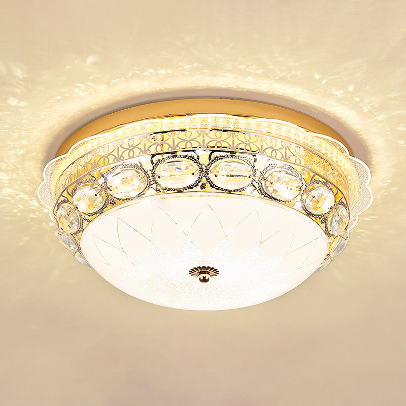 Classic Crystal Bowl Flush Ceiling Light - Led Mount Fixture White 16/19.5 Wide Bedroom Lighting