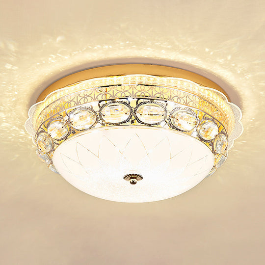 Classic Crystal Bowl Flush Ceiling Light - Led Mount Fixture White 16/19.5 Wide Bedroom Lighting