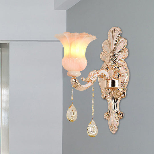 Chic Flower Shade Crystal Champagne Wall Light - Classic 1/2-Head Mounted Fixture