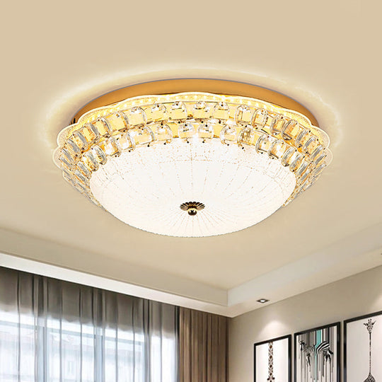 16’/19.5’ W Led Flush Mount Lighting With White Glass Bowl & Crystal Accent - Simple Elegant