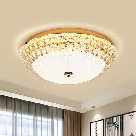 16/19.5 W Led Flush Mount Lighting With White Glass Bowl & Crystal Accent - Simple Elegant Ceiling