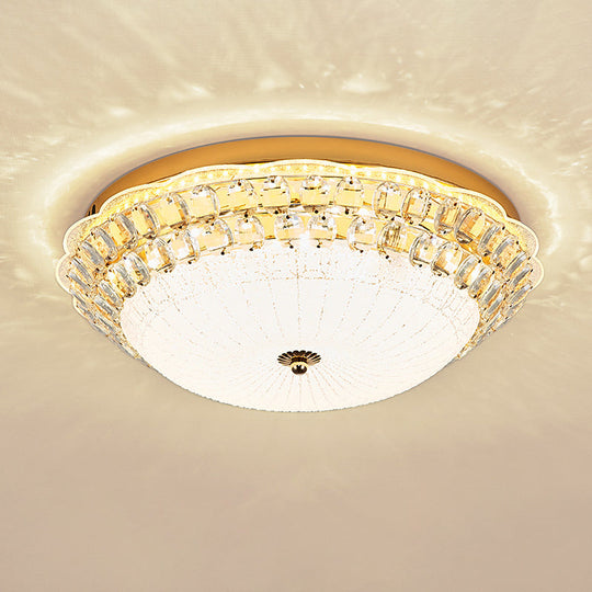 16’/19.5’ W Led Flush Mount Lighting With White Glass Bowl & Crystal Accent - Simple Elegant