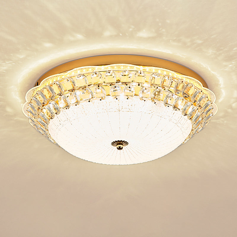 16/19.5 W Led Flush Mount Lighting With White Glass Bowl & Crystal Accent - Simple Elegant Ceiling
