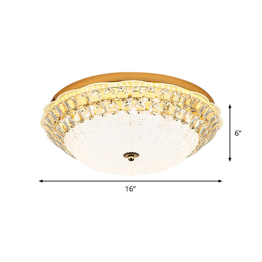 16/19.5 W Led Flush Mount Lighting With White Glass Bowl & Crystal Accent - Simple Elegant Ceiling
