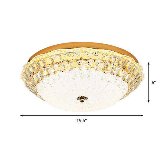 16/19.5 W Led Flush Mount Lighting With White Glass Bowl & Crystal Accent - Simple Elegant Ceiling