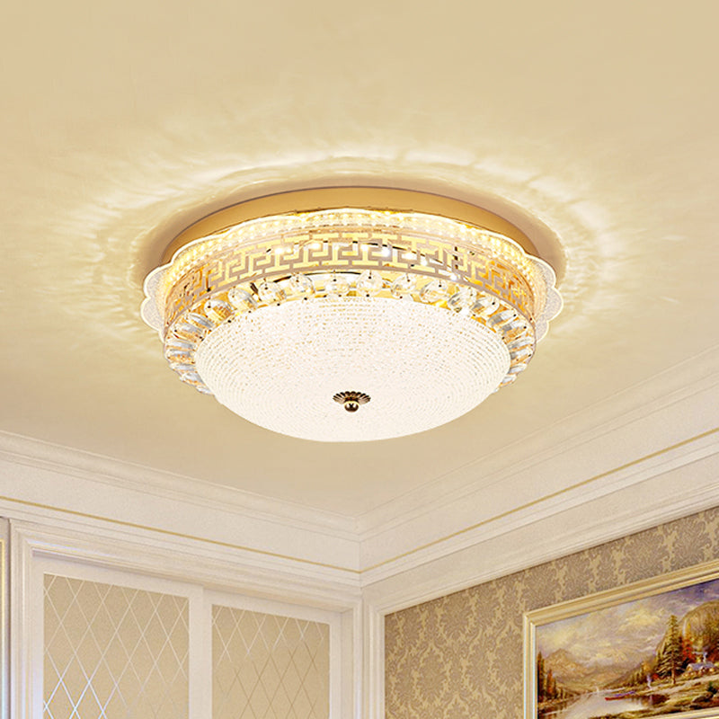16’/19.5’ W Led Flush Mount Lighting With White Glass Bowl & Crystal Accent - Simple Elegant