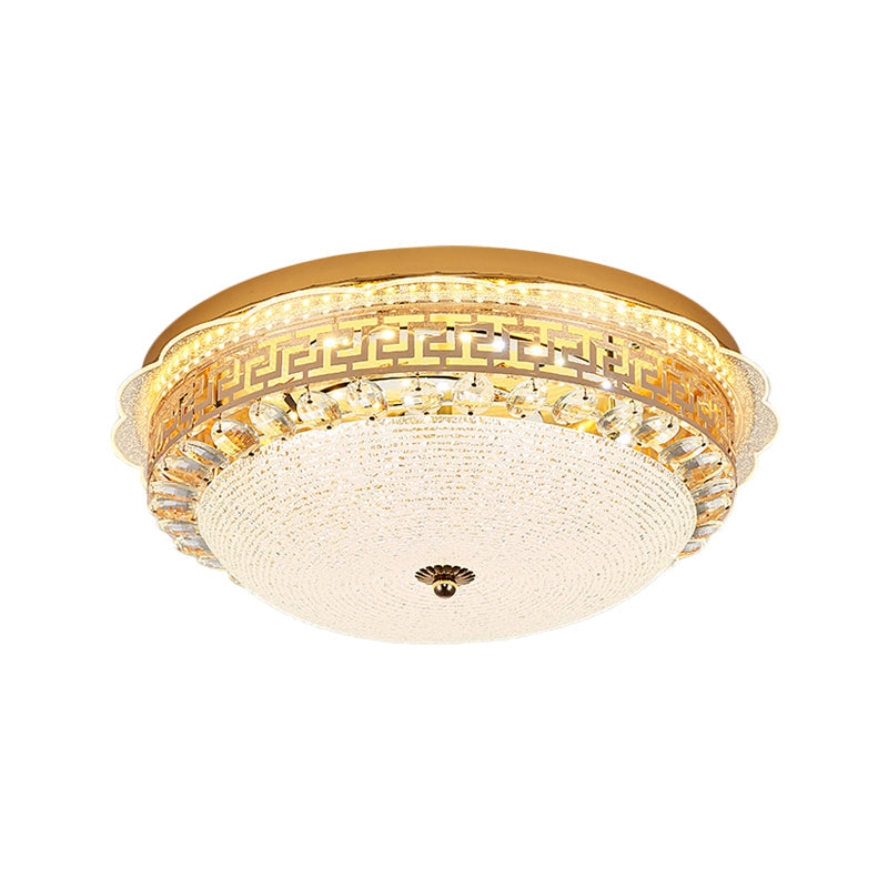 16/19.5 W Led Flush Mount Lighting With White Glass Bowl & Crystal Accent - Simple Elegant Ceiling
