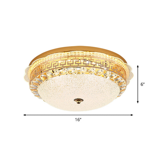 16’/19.5’ W Led Flush Mount Lighting With White Glass Bowl & Crystal Accent - Simple Elegant