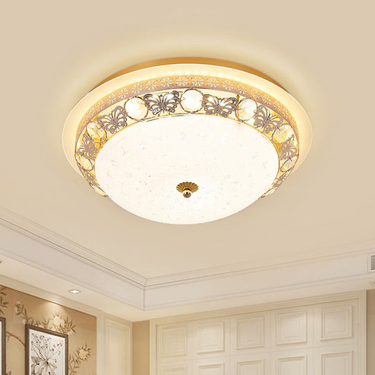 Crystal Ceiling Lamp In Gold: Simple Bowl Shape Led Flush Mount 16’/19.5’ Wide Gold / 16’ B