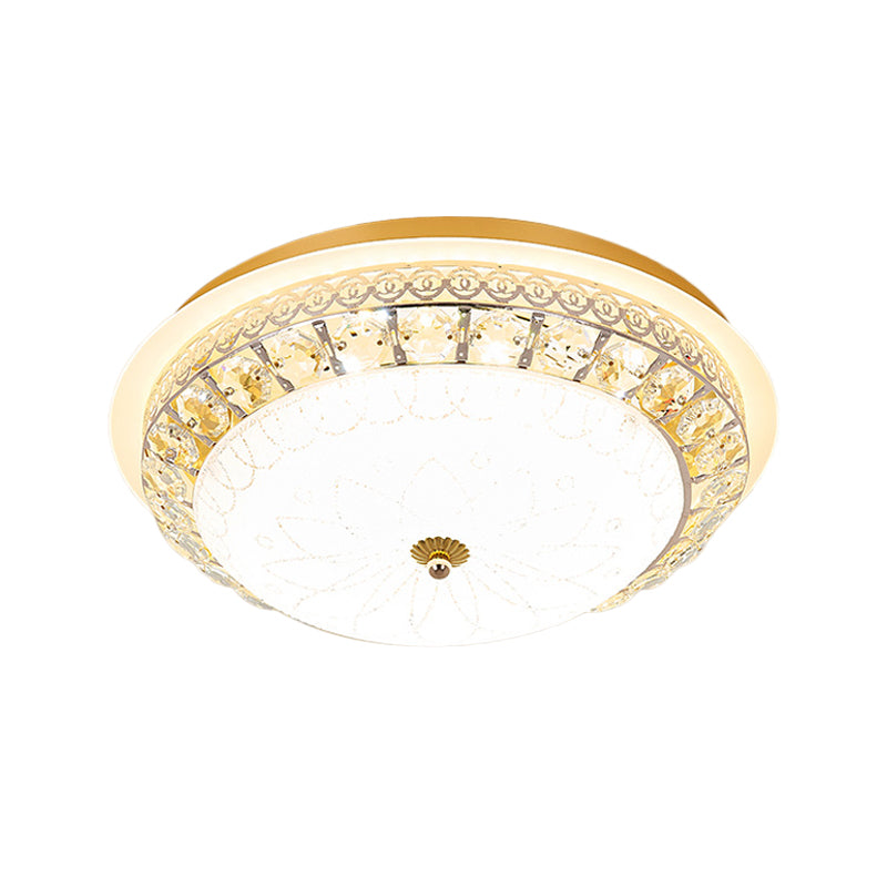 Crystal Ceiling Lamp In Gold: Simple Bowl Shape Led Flush Mount 16’/19.5’ Wide