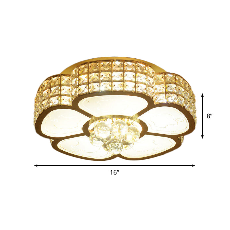 Modern Flower Ceiling Flush Light - Crystal Encrusted Mount Fixture In Gold 4/6 - Bulb
