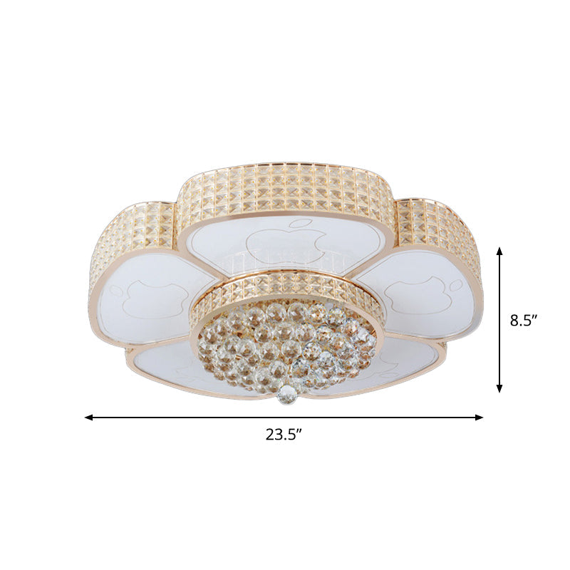 Modern Flower Ceiling Flush Light - Crystal Encrusted Mount Fixture In Gold 4/6 - Bulb