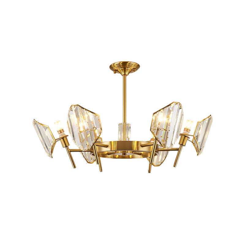 Sleek Gold Crystal Flush Mount Chandelier - Post - Modern Design With Curved Shade Semi Ceiling