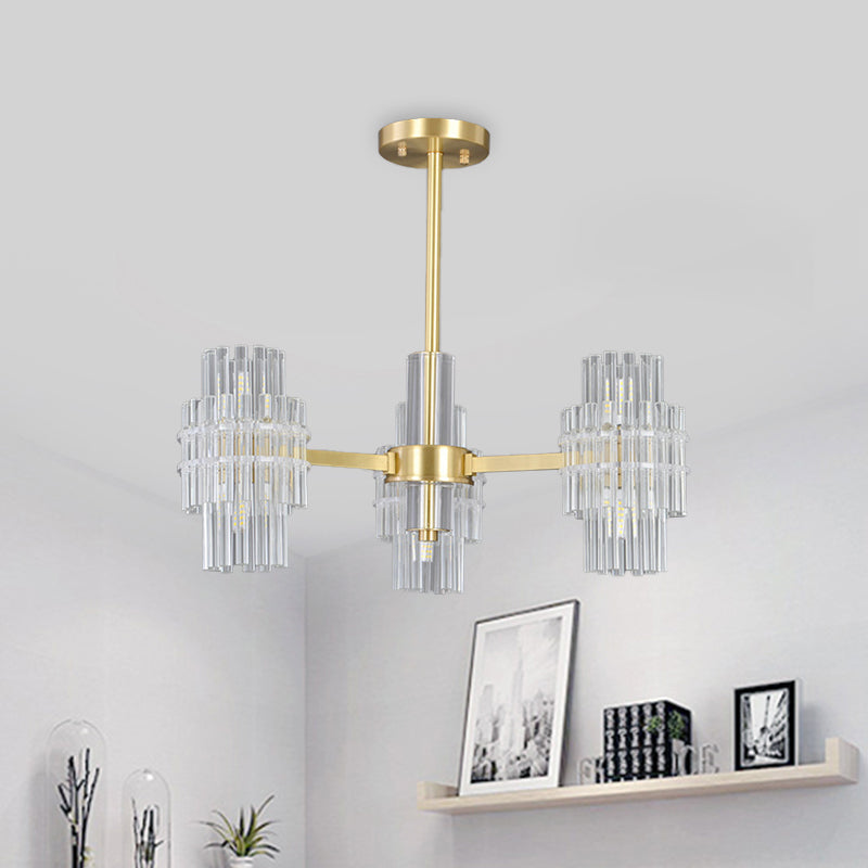 Postmodern 6 - Light Clear Crystal Rods Close To Ceiling Light In Gold