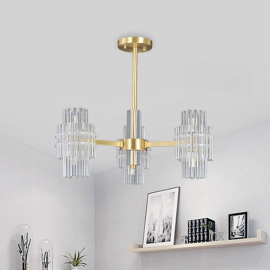Postmodern 6 - Light Clear Crystal Rods Close To Ceiling Light In Gold