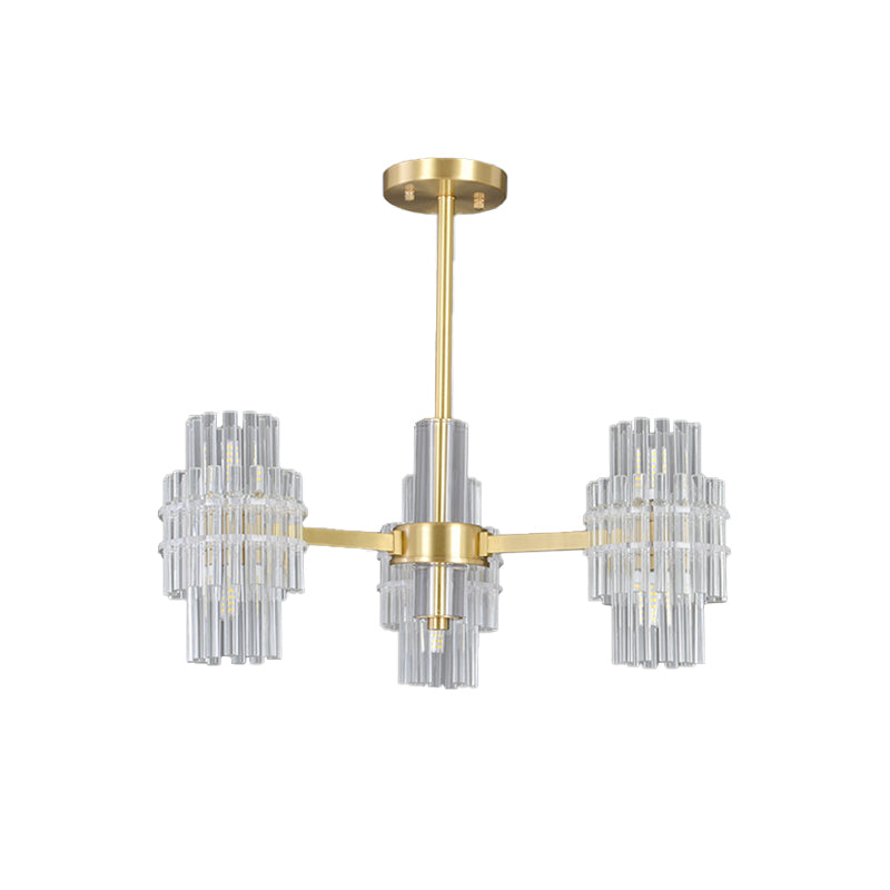 Postmodern 6 - Light Clear Crystal Rods Close To Ceiling Light In Gold