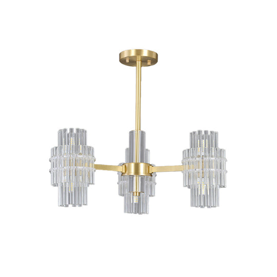 Postmodern 6 - Light Clear Crystal Rods Close To Ceiling Light In Gold
