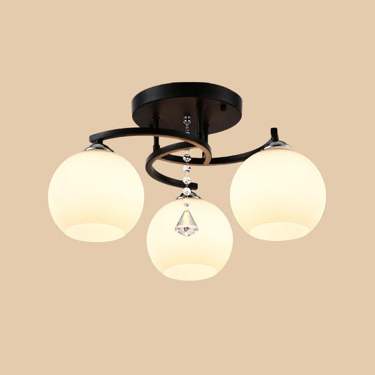 Modern 3/7/9 Heads Black Milk Glass Ball Chandelier – Ceiling Mount Light For Living Room
