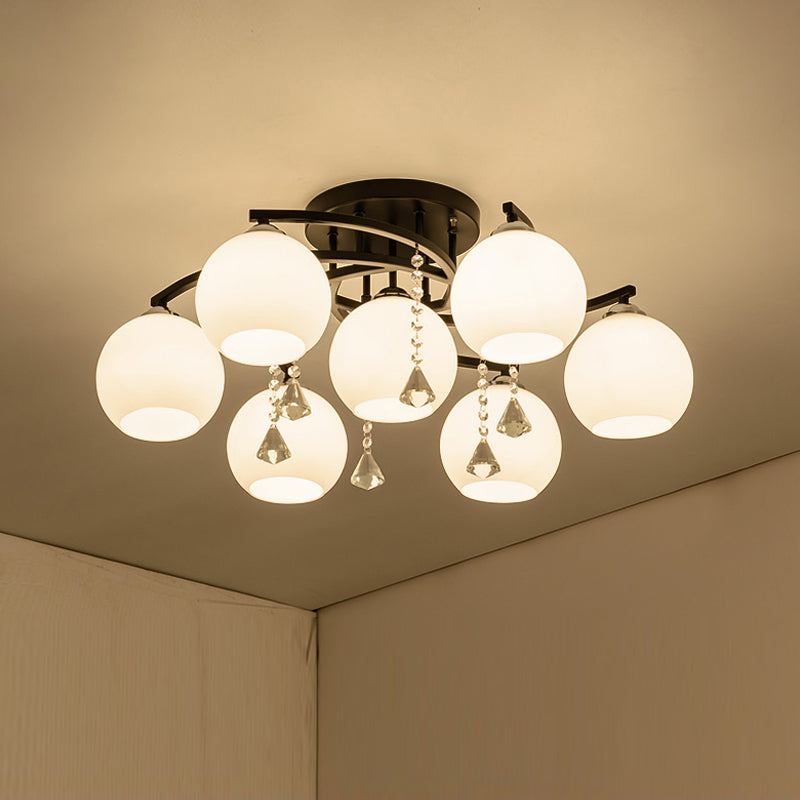 Modern 3/7/9 Heads Black Milk Glass Ball Chandelier – Ceiling Mount Light For Living Room
