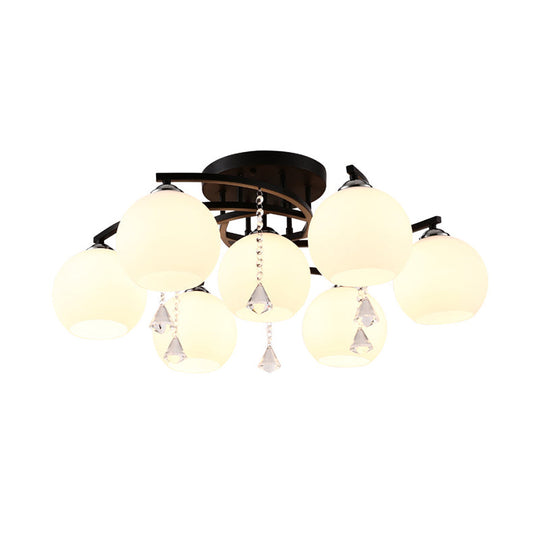 Modern 3/7/9 Heads Black Milk Glass Ball Chandelier – Ceiling Mount Light For Living Room