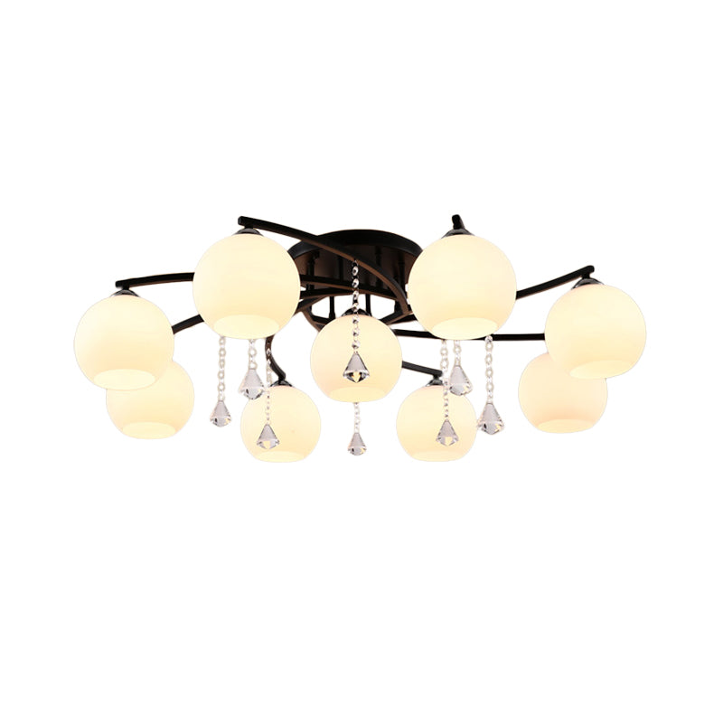 Modern 3/7/9 Heads Black Milk Glass Ball Chandelier – Ceiling Mount Light For Living Room