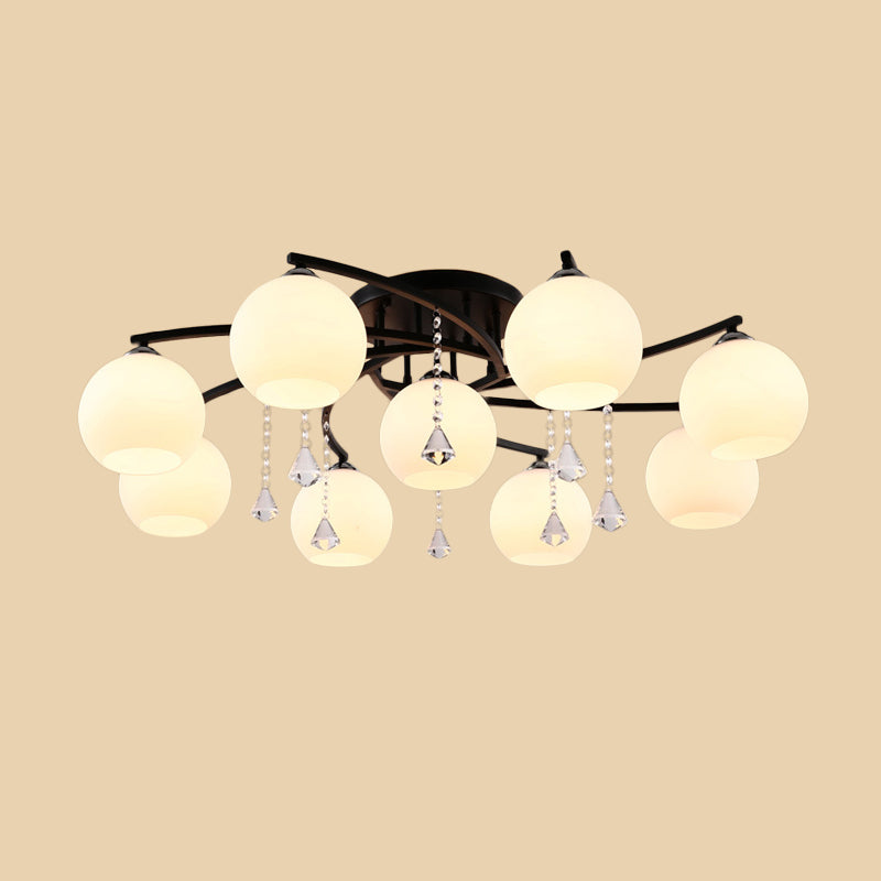 Modern 3/7/9 Heads Black Milk Glass Ball Chandelier – Ceiling Mount Light For Living Room