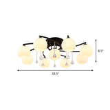 Modern 3/7/9 Heads Black Milk Glass Ball Chandelier Ceiling Mount Light For Living Room