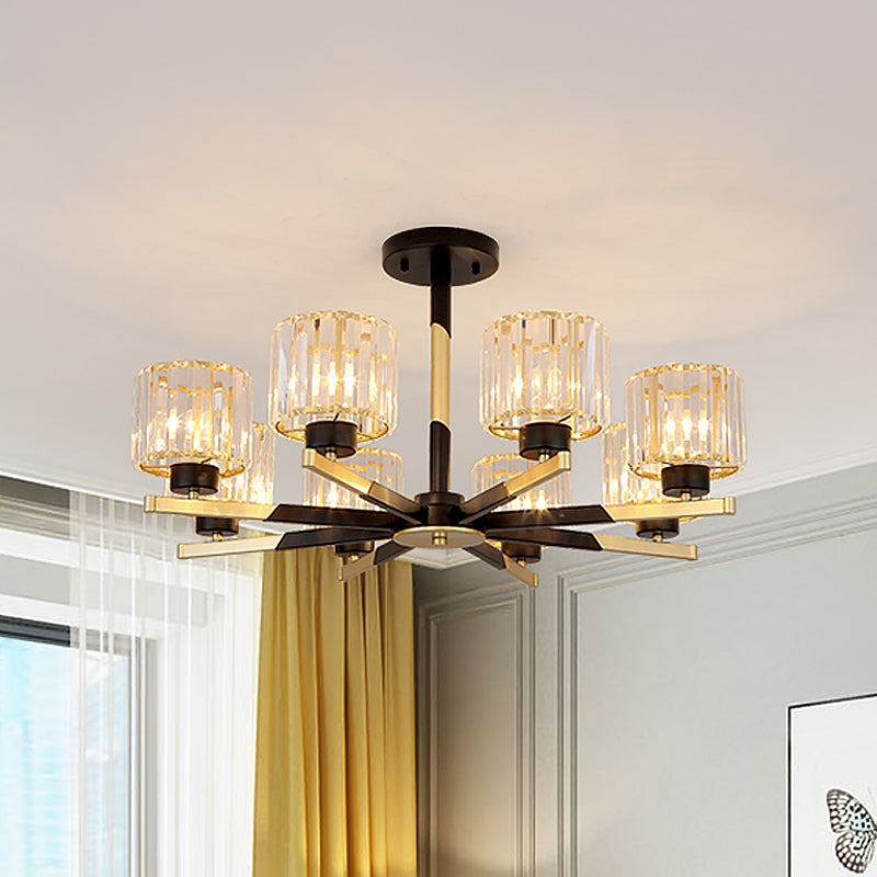 Modern Cylindrical Crystal Semi Flush Chandelier In Black - 6/8 - Head Living Room Ceiling Light