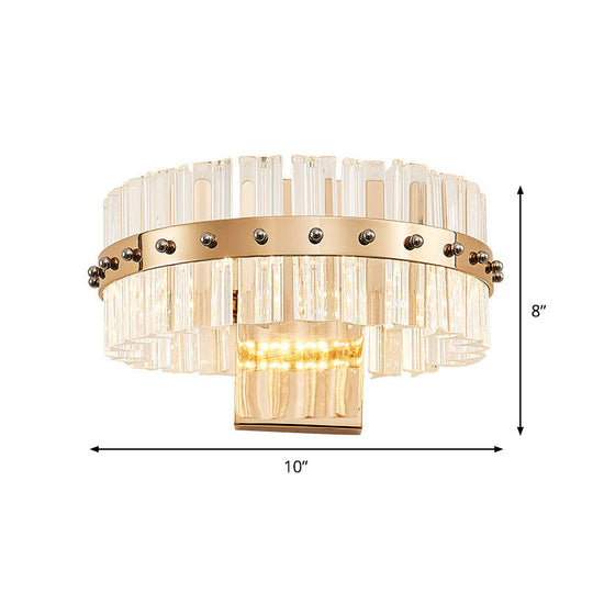 Modern Crystal Prism Drum Wall Sconce Light With Led Flush Mount Gold Finish