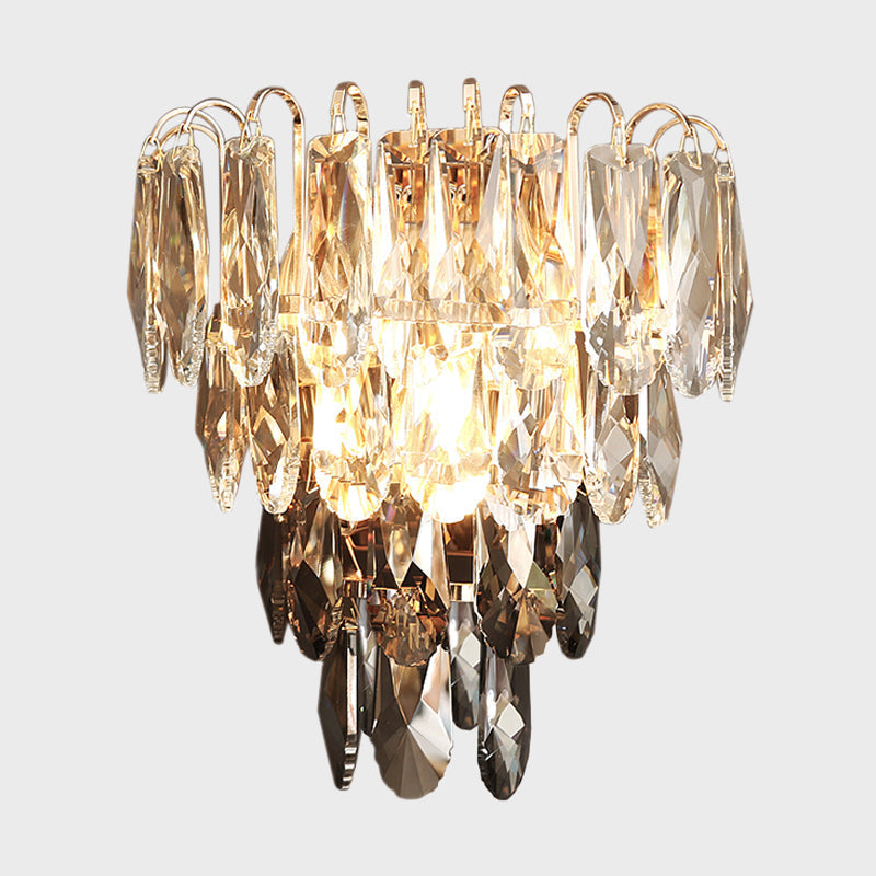 Modern Crystal 3-Light Tiered Bedroom Wall Sconce Flush Mount Clear And Smoke Shades