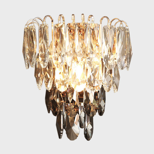 Modern Crystal 3-Light Tiered Bedroom Wall Sconce Flush Mount Clear And Smoke Shades