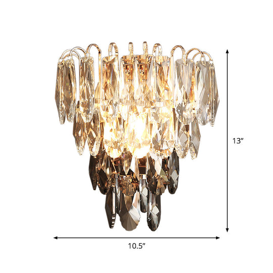 Modern Crystal 3-Light Tiered Bedroom Wall Sconce Flush Mount Clear And Smoke Shades