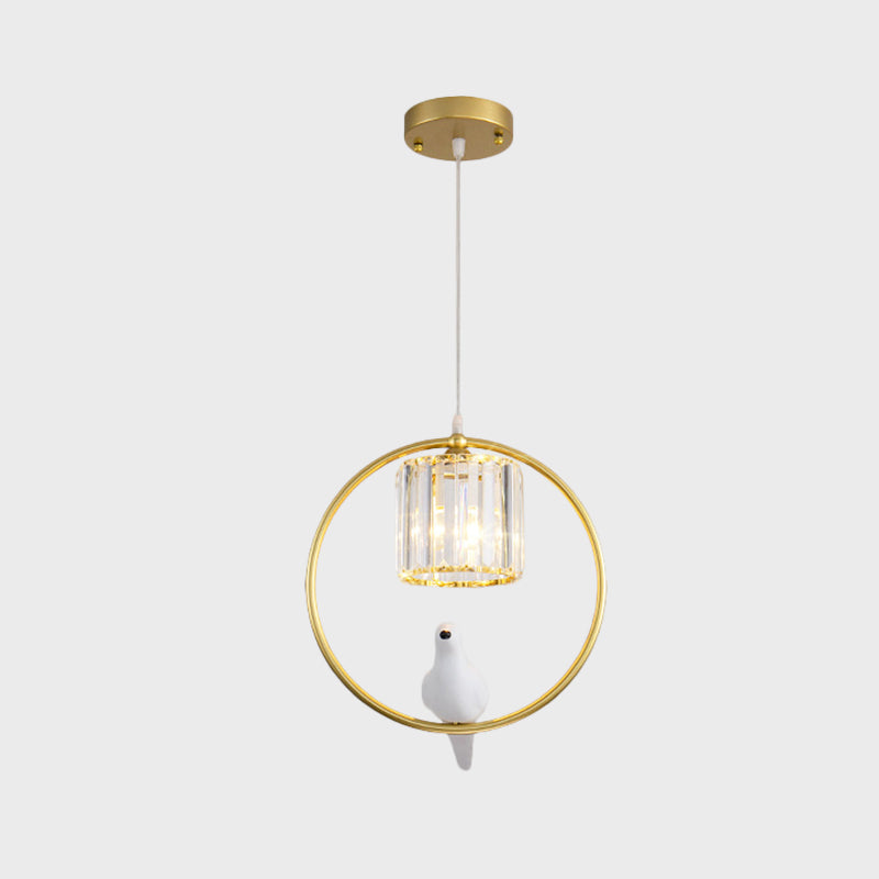 Modern Black/Gold Hoop Pendulum Light With Crystal Shade For Living Room