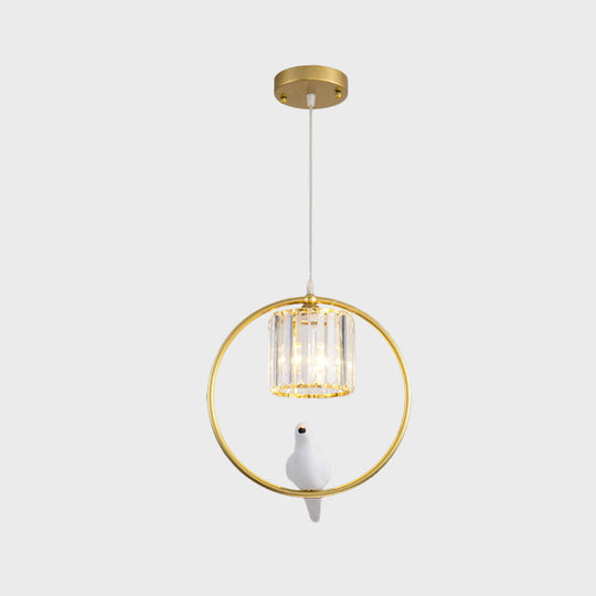 Modern Black/Gold Hoop Pendulum Light With Crystal Shade For Living Room