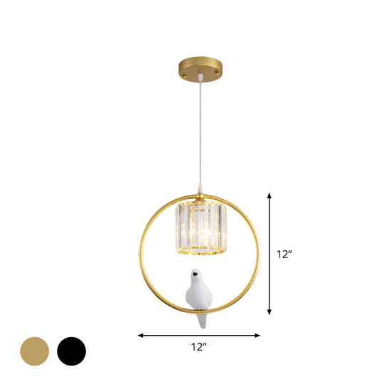 Modern Black/Gold Hoop Pendulum Light With Crystal Shade For Living Room