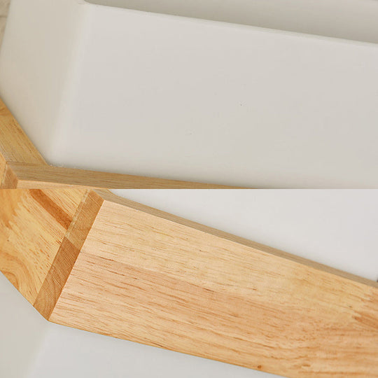 Japanese Cube Shade Sconce Lamp With Wood Deco Milk Glass - Modern Wall Lighting For Study Room