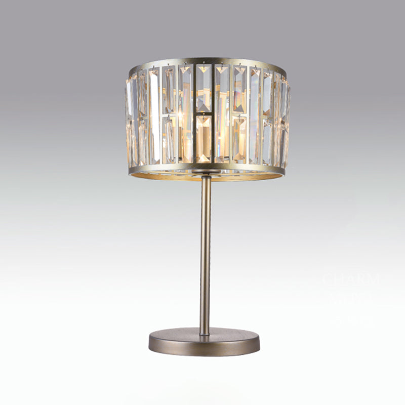 Giulia - Stylish Gold/Black 1 Bulb Nightstand Lamp Modern Crystal Blocks Embedded Cylinder Table