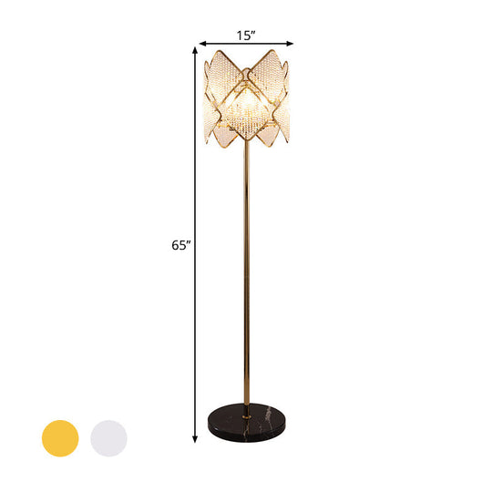 Modern Round Parlor Floor Lamp With Clear Crystal Strand 1 Head Gold/Chrome Light & Rhombus Design