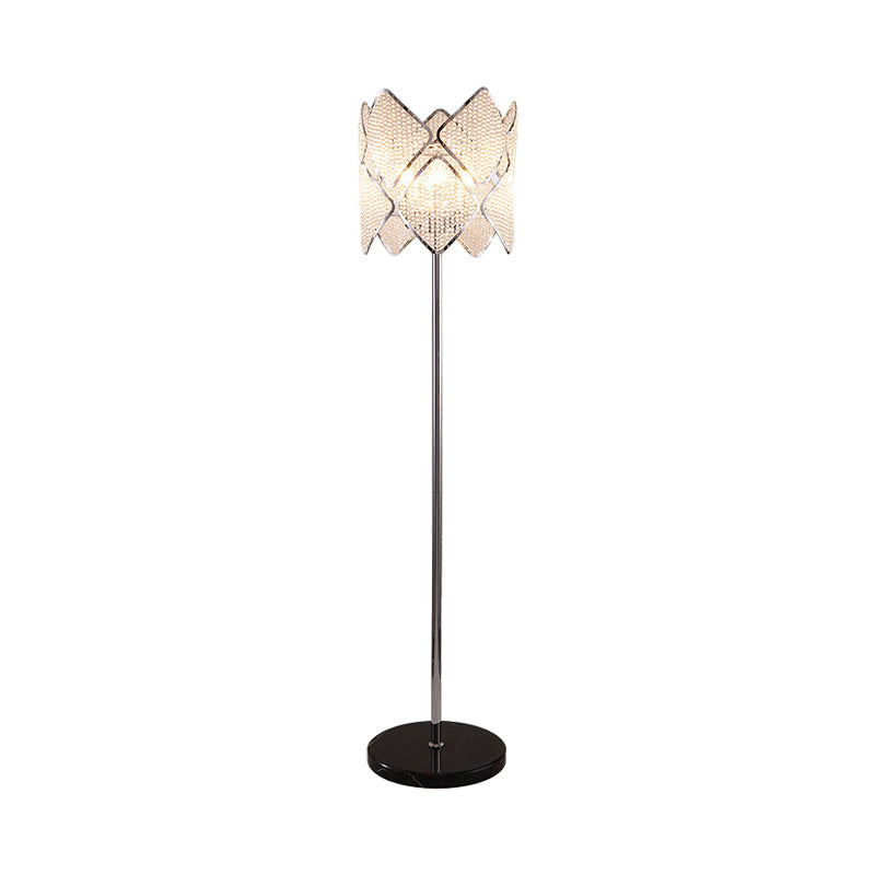Modern Round Parlor Floor Lamp With Clear Crystal Strand 1 Head Gold/Chrome Light & Rhombus Design
