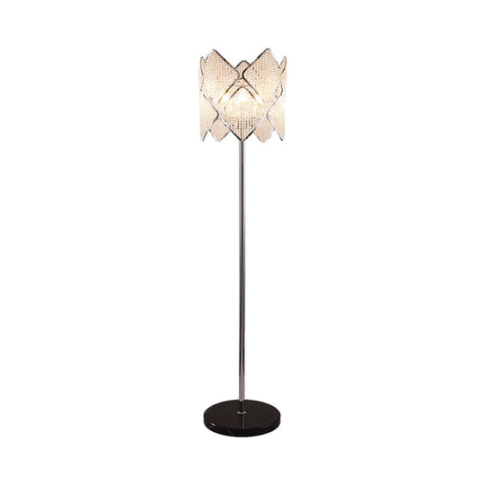 Modern Round Parlor Floor Lamp With Clear Crystal Strand 1 Head Gold/Chrome Light & Rhombus Design