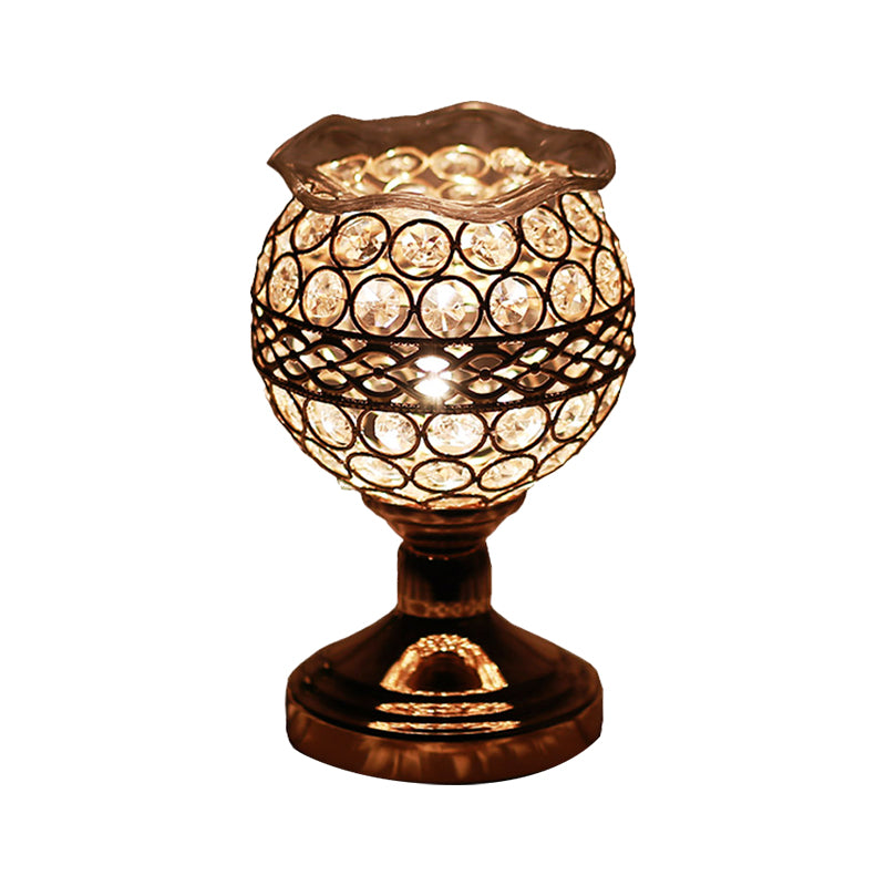 Modern Crystal Encrusted Nightstand Lamp - Cylinder/Round/Square Design Gold Finish Single Bulb
