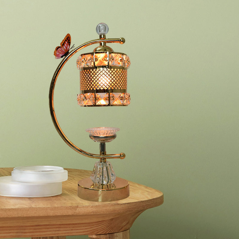 Anna - Modern Cube/Flower Shape Table Lamp Modernism Crystal-Encrusted 1 Head Gold Nightstand Light