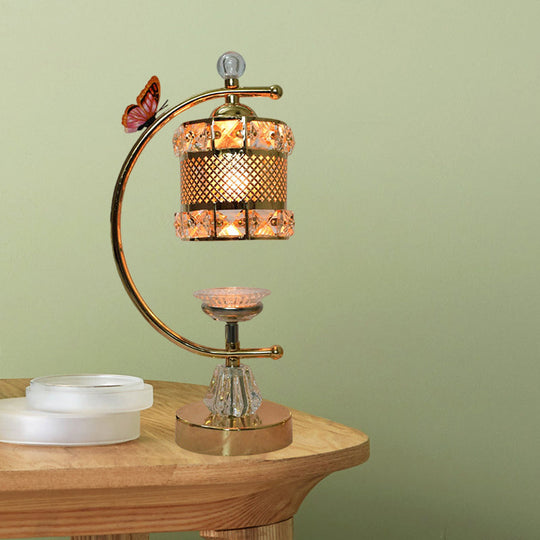 Anna - Modern Cube/Flower Shape Table Lamp Modernism Crystal-Encrusted 1 Head Gold Nightstand Light