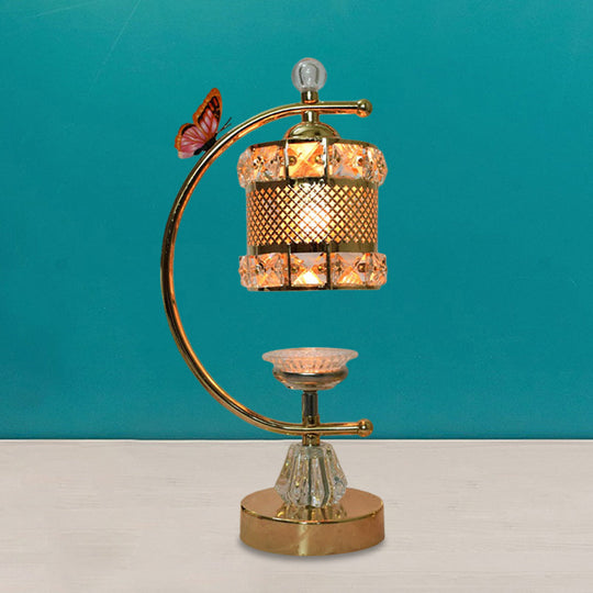 Anna - Modern Cube/Flower Shape Table Lamp Modernism Crystal-Encrusted 1 Head Gold Nightstand Light