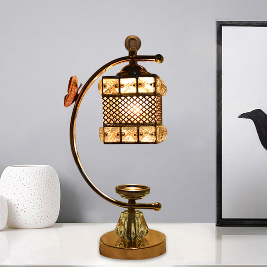 Anna - Modern Cube/Flower Shape Table Lamp Modernism Crystal-Encrusted 1 Head Gold Nightstand Light