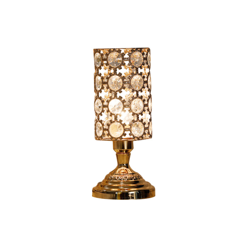 Viola - Modernism 1 Bulb Table Light With Crystal-Encrusted Shade Gold Tapered/Cylinder Reading Lamp